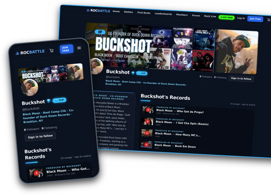 Buckshot's VIP page on a computer and a phone