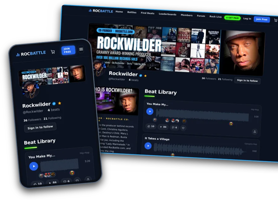 Rockwilder's VIP page on a computer and a phone
