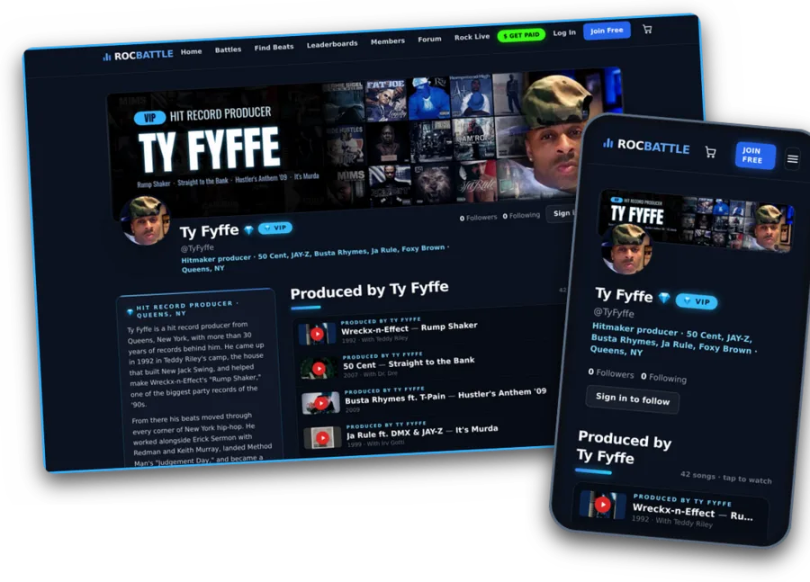 Ty Fyffe's VIP page on a computer and a phone